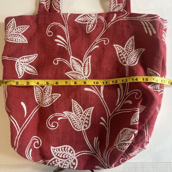 Buckhead Betties Bag 100% Jute Red White Large Tote Shopper Travel Beach Floral - Picture 6 of 8